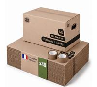 Pack and Move - Lot 40 cartons déménagement stockage standard - 60 x 30 x 30 cm - Poignées renforcées - 2 adhésifs offerts