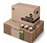 Pack and Move - Lot 50 cartons déménagement stockage standard - 60 x 30 x 30 cm - Poignées renforcées - 3 adhésifs offerts
