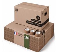Pack and Move - Lot 60 cartons déménagement stockage standard - 60 x 30 x 30 cm - Poignées renforcées - 3 adhésifs offerts