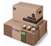 Pack and Move - Lot 60 cartons déménagement stockage standard - 60 x 30 x 30 cm - Poignées renforcées - 3 adhésifs offerts