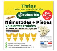 Pack Anti-Thrips : Nematodes 5 Millions + 5 Pieges Jaunes Collants - Traitement Biologique Efficace pour 25 Pots - Action Longue Durée Contre les Larves et Adultes