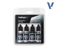 Vallejo Peinture Métallique Vraie Métallique Set de 4 Couleurs en Argent, Idéal pour Peindre les Métaux, Inclut BASE, LIGHT, SHADE et AIRBRUSH, Système BSL pour Résultats Cohérents.