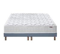 Pack ASTRE Pack Matelas Ressorts + Sommier + Couette + Oreillers Made in France 2x80 x 200 cm, Sommier Bleu denim G