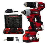 Pack ATELUNÉ 20V - Perceuse à Percussion & Boulonneuse Brushless - 2x Batteries 3Ah(Niveau de charge visible) + Coffret Embouts