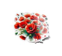 Pack AUTOCOLLANTS STICKERS Bouquet de Fleurs Coquelicots Aquarelle Résistant Eau/Uv pour Décoration Intérieure Plantes Objets Personnels 8cm