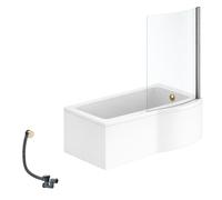 Pack baignoire bain douche 150 x 80 cm droite IDEAL STANDARD Connect Air + tablier + pare bain fixe + vidage Doré