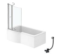 Pack baignoire bain douche 150 x 80 cm gauche IDEAL STANDARD Connect Air + tablier + pare bain avec volet + vidage Chromé