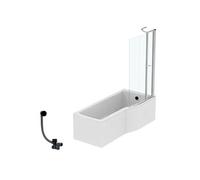 Pack baignoire bain douche 170 x 80 cm droite Connect Air + tablier + pare bain avec volet + vidage Noir mat