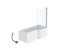 Pack baignoire bain douche 170 x 80 cm droite Connect Air + tablier + pare bain fixe + vidage Blanc