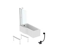 Pack baignoire bain douche 170 x 80 cm gauche Connect Air + tablier + pare bain avec volet + pieds + vidage Noir
