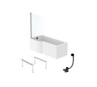 Pack baignoire bain douche 170 x 80 cm gauche Connect Air + tablier + pare bain fixe + pieds + vidage Noir mat