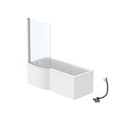 Pack baignoire bain douche 170 x 80 cm gauche Connect Air + tablier + pare bain fixe + vidage Blanc