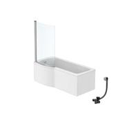 Pack baignoire bain douche 170 x 80 cm gauche Connect Air + tablier + pare bain fixe + vidage Chromé