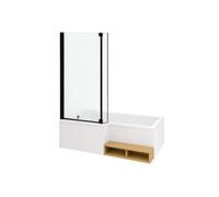 Pack baignoire bain douche antidérapante 160 x 90 Neo blanc mat - v.gauche + pare bain noir mat + tablier