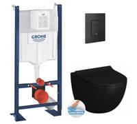 Pack Bâti autoportant + WC Vitra Sento noir mat sans bride fixations invisibles + Abattant softclose + Plaque noire mat