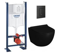 Pack Bâti autoportant + WC Vitra Sento noir mat sans bride fixations invisibles + Abattant softclose + Plaque noire mat
