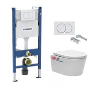 Pack bati Geberit Duofix 112cm + Plaque blanche Delta20 + Cuvette suspendue sans bride SATRimless et fixations invisibles