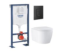 Pack bâti-support autoportant GROHE Solido + Cuvette suspendue sans bride avec abattant Start Round + Plaque commande noir mat