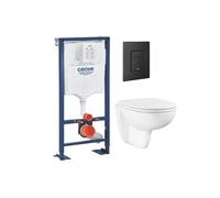 Pack bâti-support autoportant Solido + Cuvette suspendue sans bride avec abattant Bau Ceramic + Plaque commande noir mat