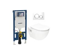 Pack bati-support extra-plat UP720 + WC sans bride SAT + Abattant SoftClose + Plaque Blanche et Chrome (SLIM-Project-C)