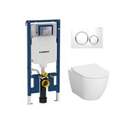 Pack bâti-support Geberit extra-plat UP720 + WC sans bride Vitra S60 + Abattant SoftClose + Plaque blanche (SLIM-S60-C)