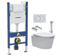 Pack Bati-support Geberit 112cm + Cuvette Swiss Aqua Technologies sans bride + Douchette bidet + Plaque blanche