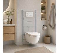 Pack Bati-support Geberit 112cm + WC sans bride Swiss Aqua Technologies + Plaque blanche + Set d'isolation (SATrimlessGeb3SET)