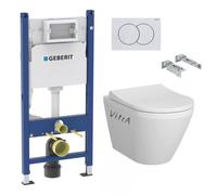 Pack Bati-support Geberit Duofix 112cm + WC sans bride Vitra Integra + Abattant softclose + Plaque blanche