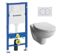 Pack Bati-support Geberit Duofix 112cm + WC suspendu Vitra Normus + Abattant softclose + Plaque blanche (NormusGeb1)