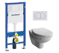 Pack Bati-support Geberit Duofix 112cm + WC suspendu Vitra Normus + Abattant softclose + Plaque blanche (NormusGeb1)