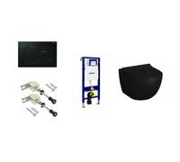 Pack Bati-support Geberit UP320 + plaque Geberit Sigma01 + WC suspendu sans bride Vitra Sento+abattant noir mat (GROHE-sentonoir