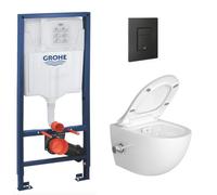 Pack Bati-support Project + WC sans bride avec fonction bidet thermostatique + Plaque Noir mat (RapidSL-SATClean-KF0)