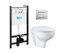 Pack Bâti-support ROCA ACTIVE + WC Grohe Bau Ceramic sans bride + abattant softclose + plaque chrome mat (RocaActiveBau-2)