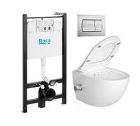 Pack Bâti-support Roca Active + WC sans bride avec fonction bidet thermostatique et fixations invisibles + plaque chrome mat