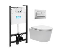 Pack Bâti-support Roca Active + WC sans bride et fixations invisibles + plaque chrome mat (RocaActiveSATrimless-2)