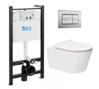 Pack Bâti-support Roca Active + WC sans bride SAT Brevis + plaque chrome mat (RocaActiveBrevis-2)