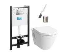 Pack Bâti-support Roca Active + WC suspendu Vitra + Abattant soft close + plaque chrome + brosse de toilette