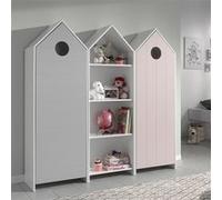Pack Bibliothèque + 2 Armoires Rose et Grise - HAVRE - ALTOBUY Rose G