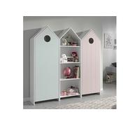 Pack Bibliothèque + 2 Armoires Rose et Verte - HAVRE -