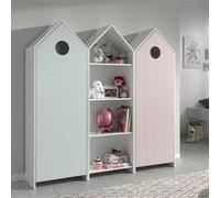 Pack Bibliothèque + 2 Armoires Rose et Verte - HAVRE - ALTOBUY Rose G