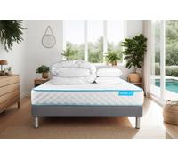 Pack BodyOne 140 x 190 cm GRIS - 19cm - Mousse - Ferme - Sommier Tapissier Gris - Avec couette et oreillers