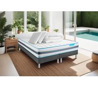 Pack BodyZone 180 x 200 cm GRIS - 24cm - Ressorts ensachs - Tonique - Sommier Tapissier Gris - Avec couette et oreillers