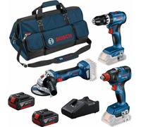 Pack BOSCH Perceuse-visseuse GSB 18V-45 + Boulonneuse GDX 18V-200 + Meuleuse GWS 18V-7 + 2 batteries 5.0Ah 18V + chargeur