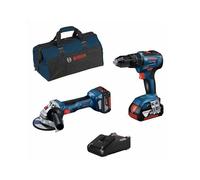 Pack BOSCH Perceuse - visseuse sans fil GSB 18V-55 + Meuleuse GWS 18V-7 + 2 batteries 4.0Ah 18V + chargeur + sac à outils
