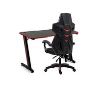 Pack Bureau DESK120Z-RED & Fauteuil AMS-209 Type Mesh - Bureau finition rouge - Largeur 1m20 - Style carbone