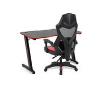 Pack Bureau DESK120Z-RED & Fauteuil AMS-309-BK - Finition rouge - Largeur 1m20 - Style carbone - Porte casque & gobelet