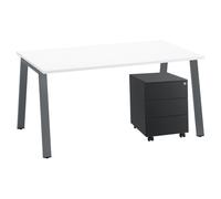 Pack bureau Ecla L 160 x P 80 cm plateau blanc pied anthracite + caisson mobile métal anthracite 3 tiroirs - - Bruneau