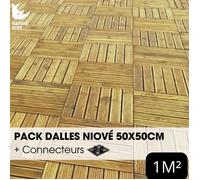 Pack Caillebotis - Pin vert - 50 x 50 cm x Ep.3.8 cm - avec connecteurs - À partir de 1 m²