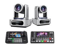 Pack Caméra PTZ Tenveo - 2 Caméra PTZ 4K NDI 6 & NDI HX3, Zoom 20X, Suivi IA, HDMI/USB3.0/LAN(PoE) + Contrôleur Joystick NDI avec Écran Quadruple de 7 Pouces + Mélangeur Vidéo