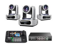 Pack Caméra PTZ Tenveo - 3 Caméra PTZ 4K NDI 6 & NDI HX3, Zoom 20X, Suivi IA, HDMI/USB3.0/LAN(PoE) + Contrôleur Joystick NDI avec Écran Quadruple de 7 Pouces + Switch PoE